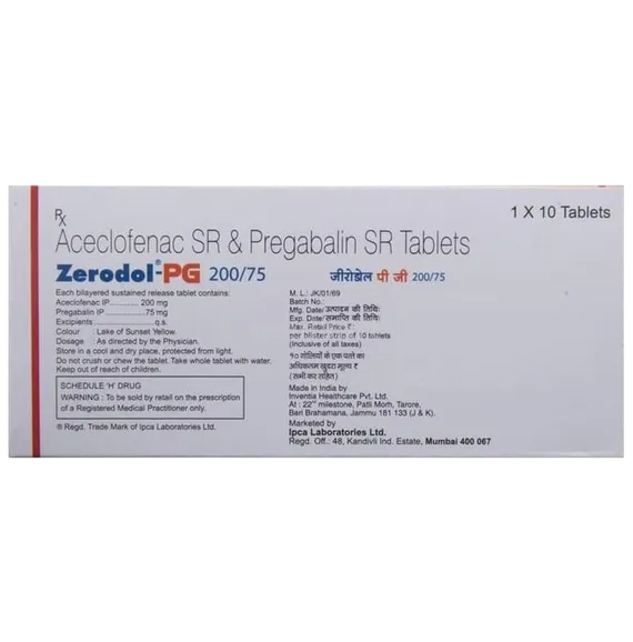 zerodol pg 200/75mg tablet 10's